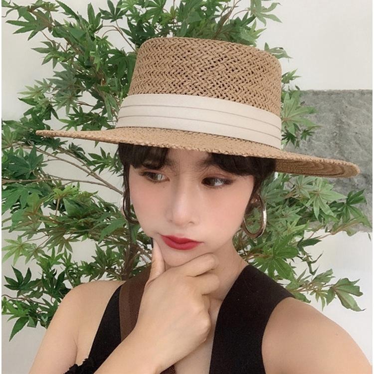 帽子 草帽 編織帽 遮陽帽 海灘帽 白色/黑色緞帶 帽圍可調 小清新海邊渡假防曬配件 現貨 C2142 OT SHOP-細節圖5