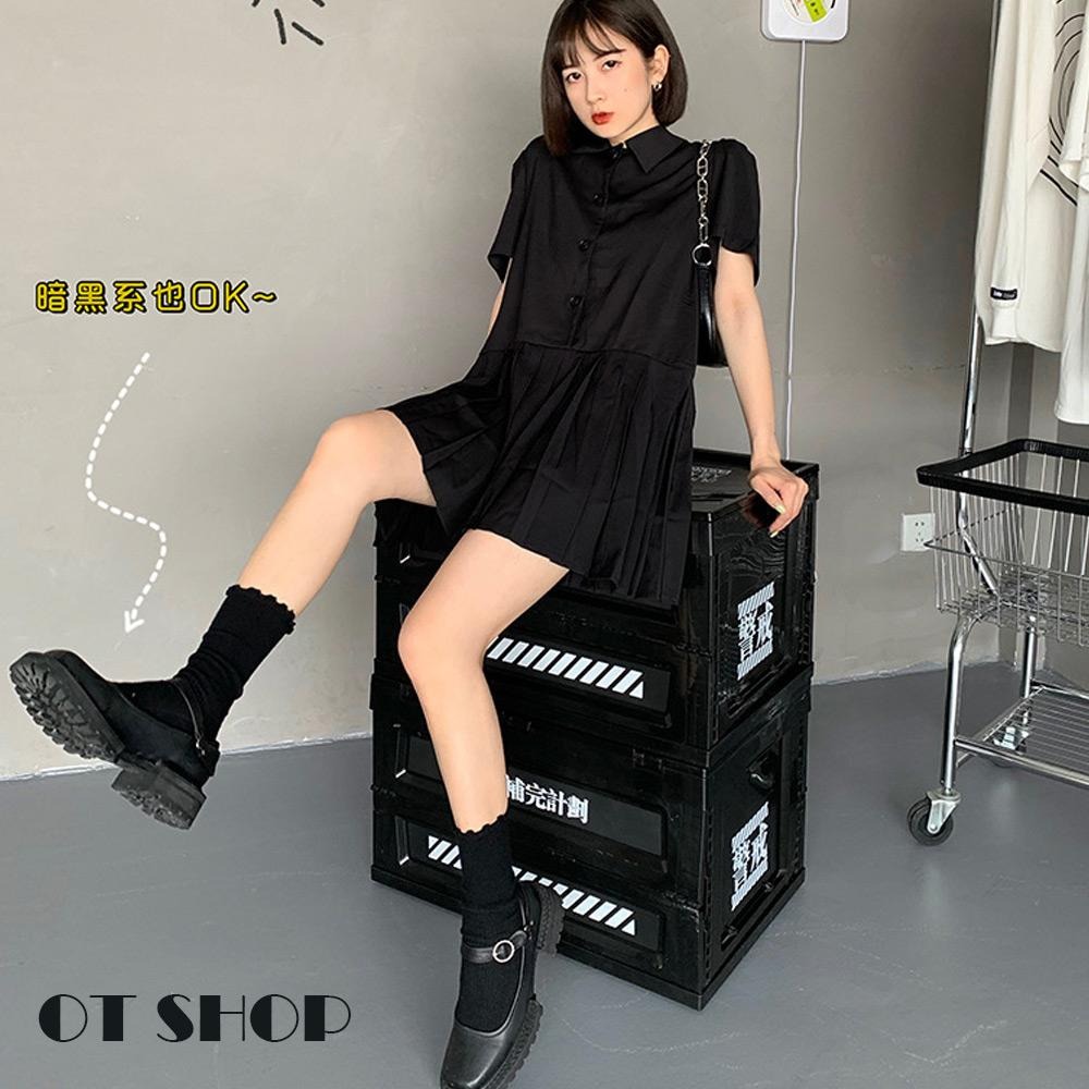 OT SHOP女款襪子 木耳邊 坑條紋 素色 中筒襪 堆堆襪 現貨 M1233-細節圖5