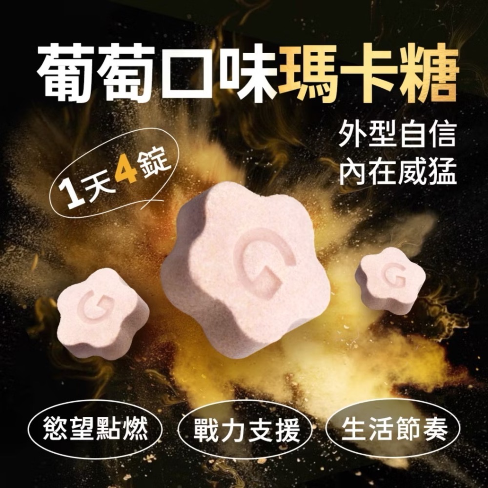 益G黑瑪卡 益G威猛錠二代 黑金升級版 葡萄口味星星糖60顆入 超濃縮6倍黑馬卡-細節圖4