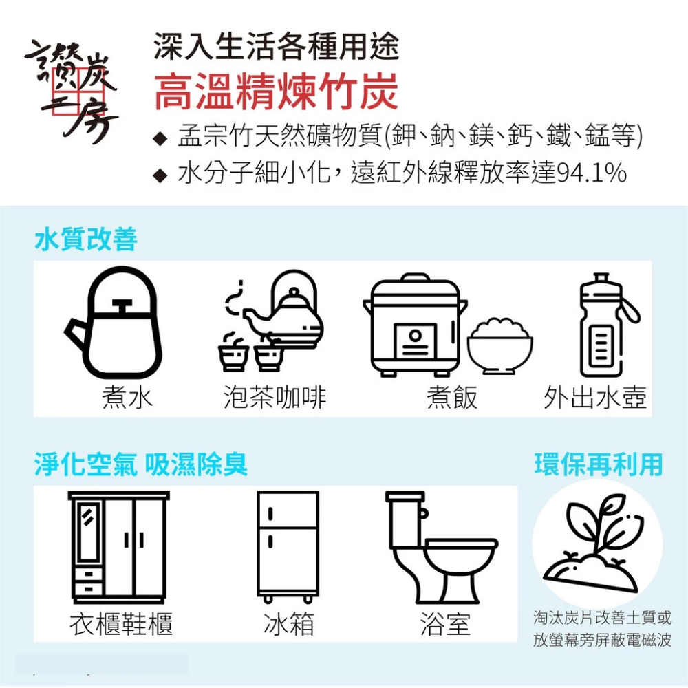【讚炭工房】高溫竹炭片/竹炭片/淨化水質/有效吸附塑膠微粒/乾燥除臭/遠紅外線/竹炭備長炭/高溫精煉/礦物質/負離子-細節圖9