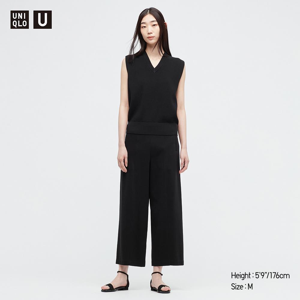 Uniqlo U 2022 女裝 垂墜風 純棉舒適彈性腰圍 Wide-leg Pants寬褲 447539 男女可著-細節圖4