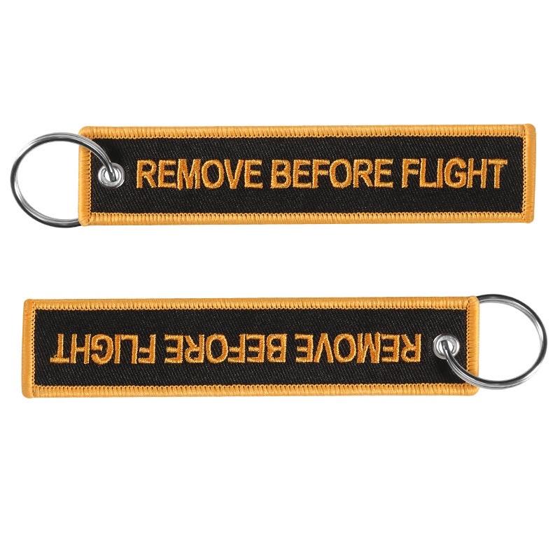 Remove before flight 黑底橘邊 刺繡鑰匙圈 飛行前拆除-細節圖2