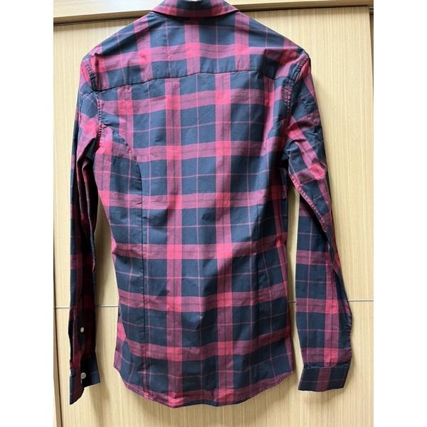 ASOS 紅黑格紋長袖襯衫 修身窄版-細節圖2