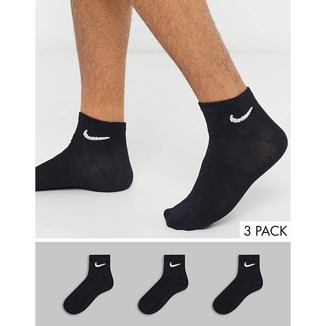 Nike Training 3 件裝黑色 Swoosh 日常緩衝 羅紋 踝襪 襪子 男生 L號 US8-11-細節圖2