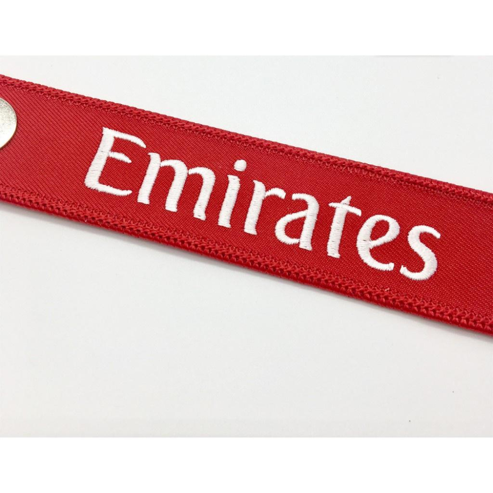 阿聯酋航空 Emirates LOGO 紅底白字 經典 刺繡飛行前拆除 鑰匙圈Remove Before Flight-細節圖2