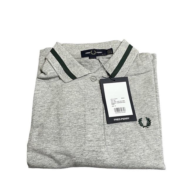 Fred Perry oversized 落肩 刺繡POLO衫  灰底綠線 短袖  US8/US10-細節圖7