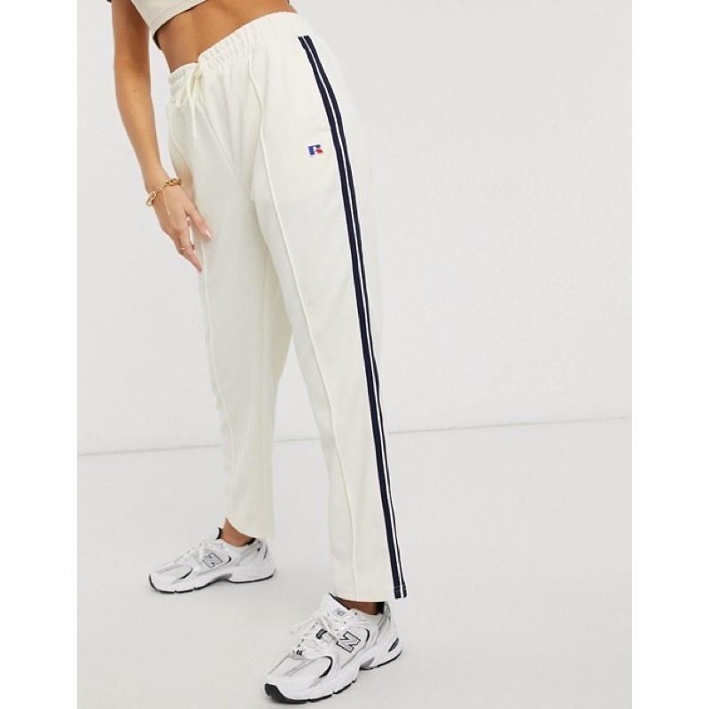 Russell Athletic 抽繩條紋休閒運動褲 藍色條紋 米白色 S號 現貨in cream-細節圖2