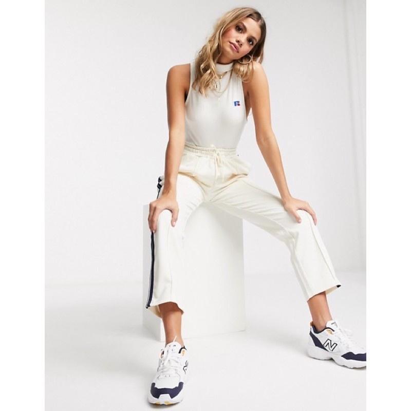 Russell Athletic 抽繩條紋休閒運動褲 藍色條紋 米白色 S號 現貨in cream-細節圖5