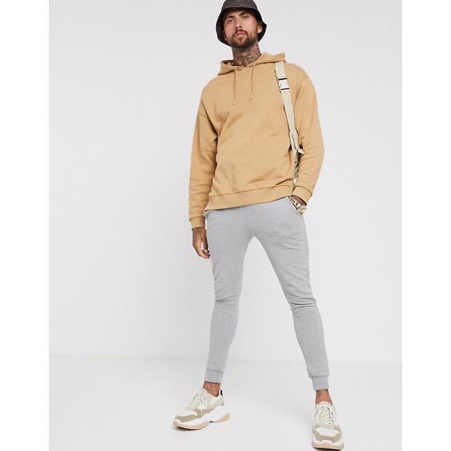 ASOS DESIGN oversized 寬版 舒適 男生 長袖帽T 前短後長開岔下擺 奶茶色/卡其色 XS號-細節圖3