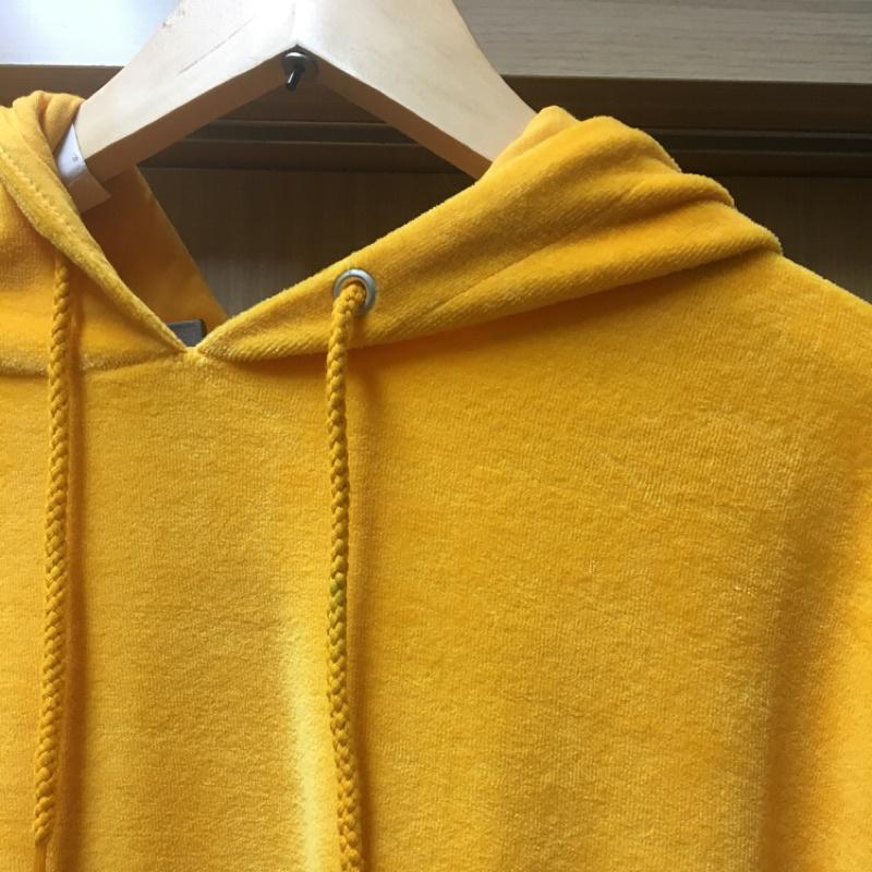 ASOS 絲絨芥末黃連帽T Oversized Hoodie In Yellow Velour XS現貨-細節圖5