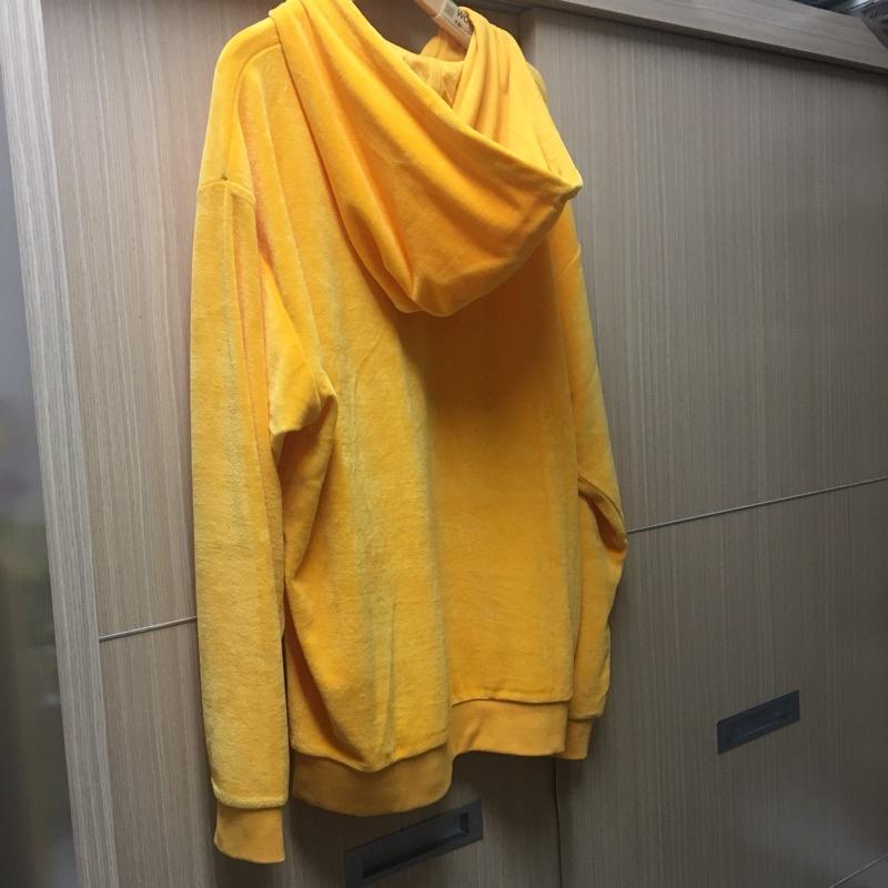 ASOS 絲絨芥末黃連帽T Oversized Hoodie In Yellow Velour XS現貨-細節圖6