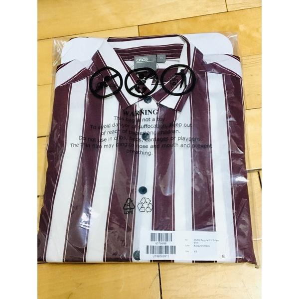 ASOS 紅白粗直條紋襯衫 輕量布料 長袖 Xs現貨 適合165-170 男 九成五新-細節圖4
