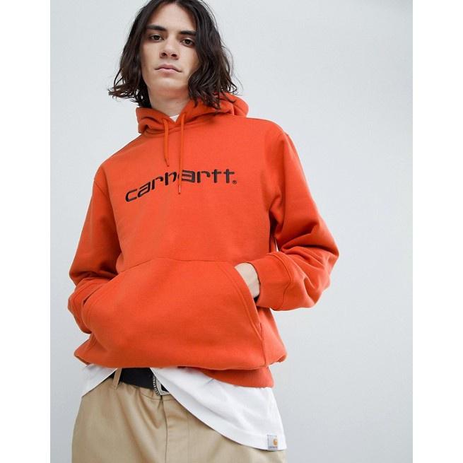 Carhartt WIP 經典LOGO刺繡連帽長袖 橘紅 embroidered hoodie in orange-細節圖3