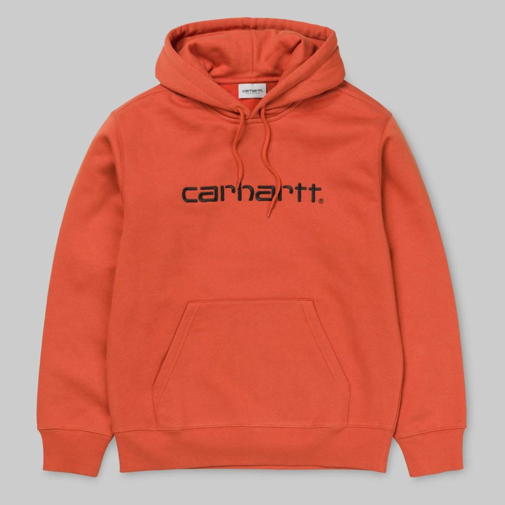 Carhartt WIP 經典LOGO刺繡連帽長袖 橘紅 embroidered hoodie in orange-細節圖4