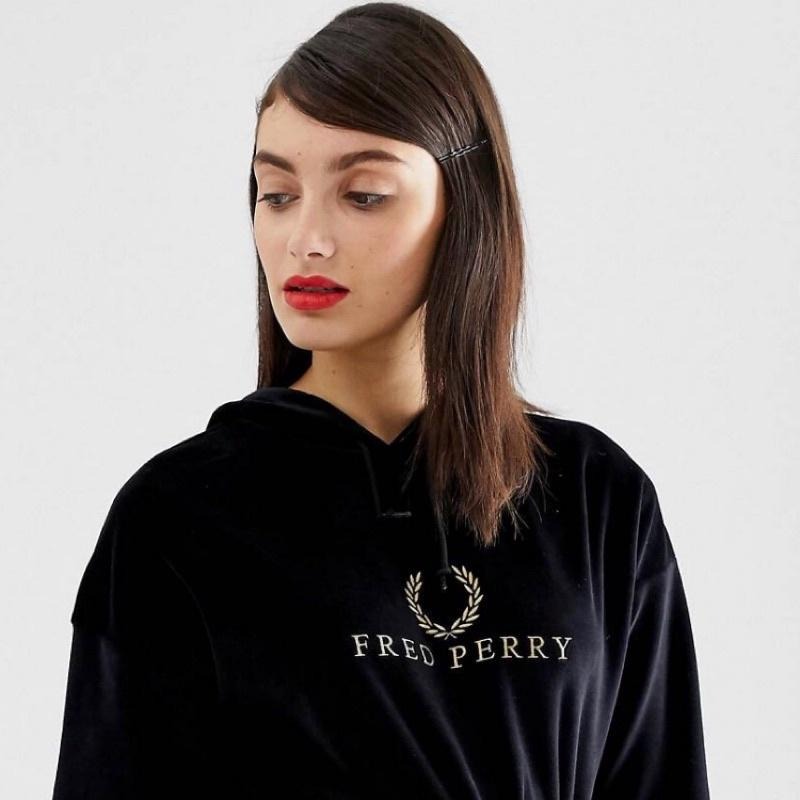 Fred Perry 金色復古LOGO刺繡絲絨連帽長袖T velour hoodie uk8 - 太陽