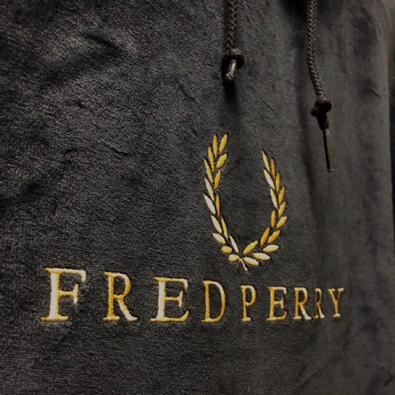 Fred Perry 金色復古LOGO刺繡絲絨連帽長袖T velour hoodie uk8 - 太陽