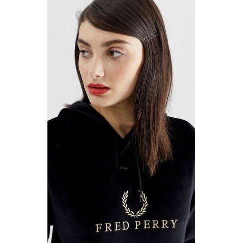 Fred Perry 金色復古LOGO刺繡絲絨連帽長袖T velour hoodie uk8 - 太陽