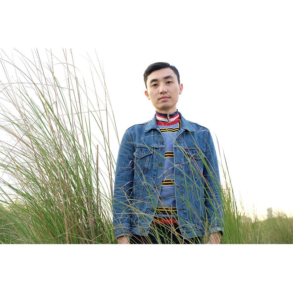 ASOS 天藍色 撞色 色塊拼接 黃黑格紋 紅色圓領 長袖 針織衫 XS 現貨-細節圖3