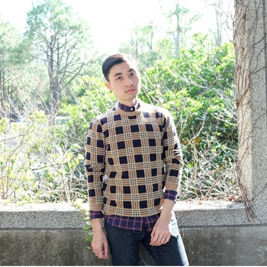 ASOS 鬆餅格紋長袖T 大學T 套頭毛衣 大地色 XS 現貨-細節圖2