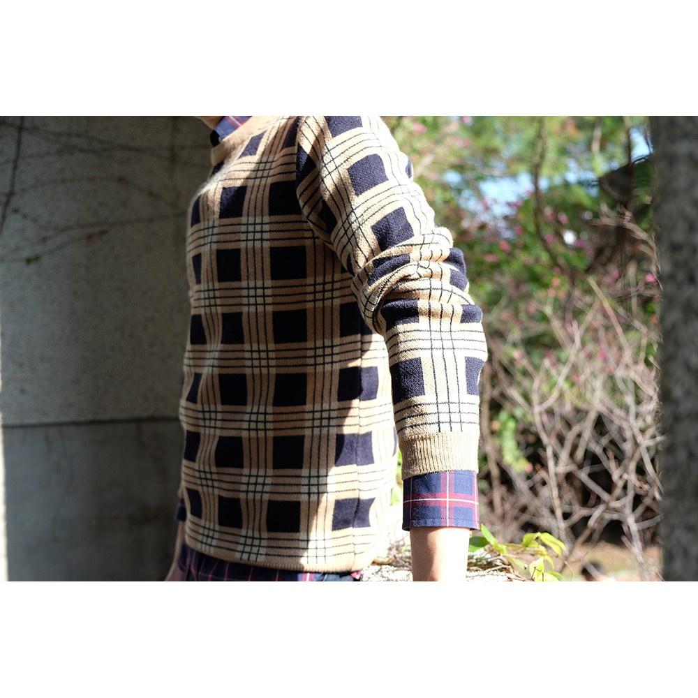 ASOS 鬆餅格紋長袖T 大學T 套頭毛衣 大地色 XS 現貨-細節圖3