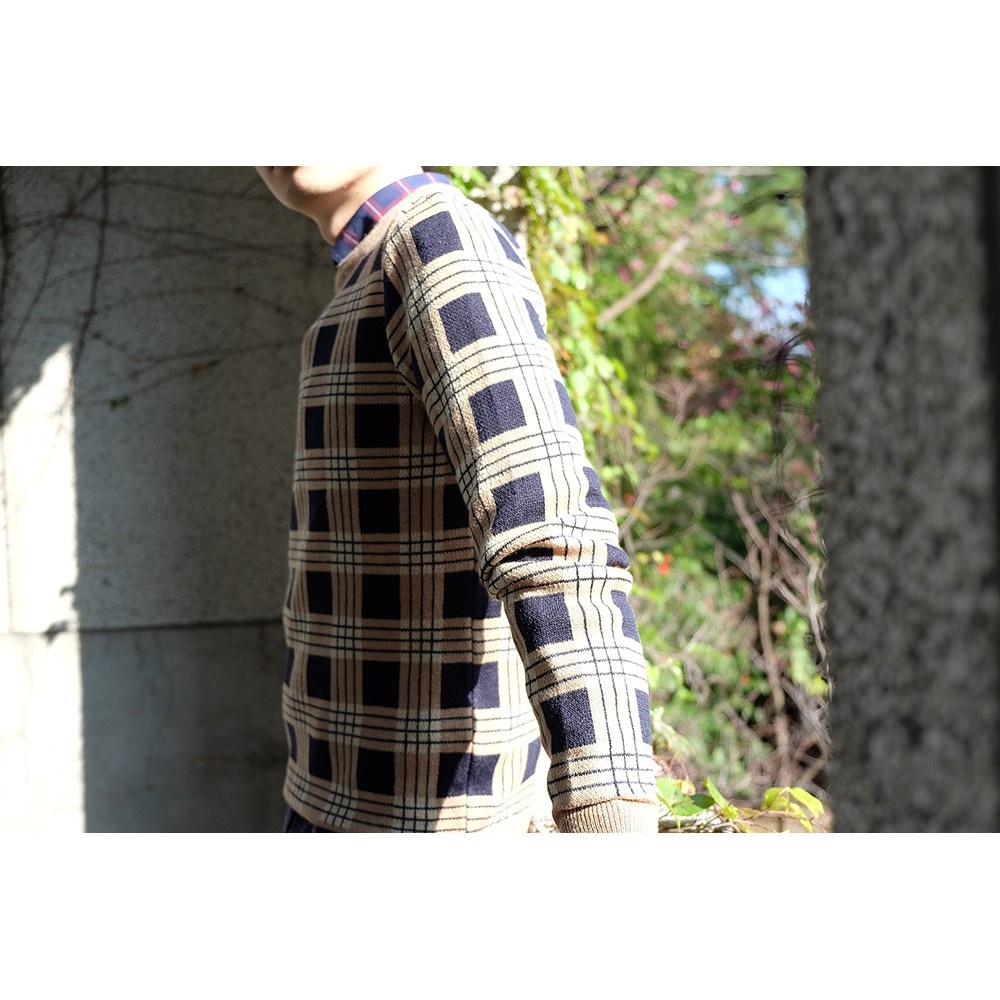 ASOS 鬆餅格紋長袖T 大學T 套頭毛衣 大地色 XS 現貨-細節圖4