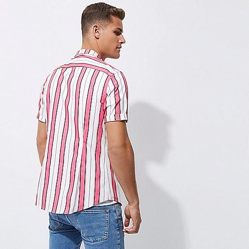 九成新 River Island Slim Fit Shirt In Pink Stripe 修身粉紅色條紋襯衫-細節圖2