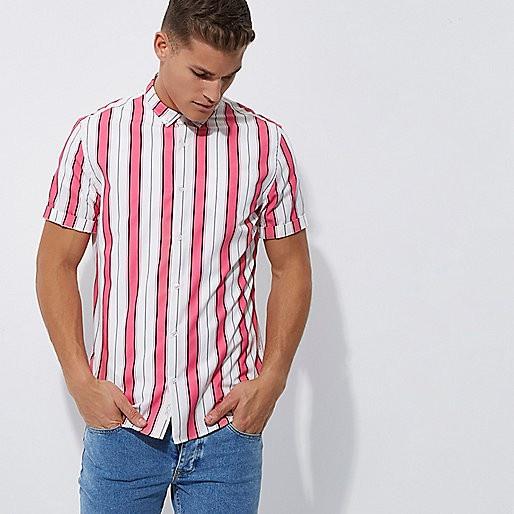 九成新 River Island Slim Fit Shirt In Pink Stripe 修身粉紅色條紋襯衫-細節圖3