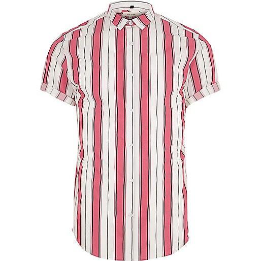 九成新 River Island Slim Fit Shirt In Pink Stripe 修身粉紅色條紋襯衫-細節圖4