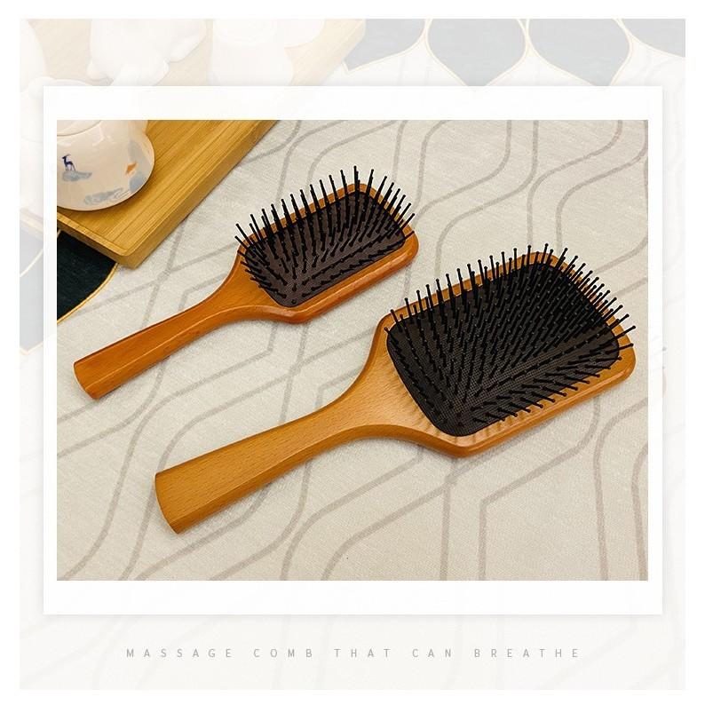 【台灣現貨】氣墊梳 實木氣囊梳 美髮氣墊梳 排骨美髮木梳 家用按摩梳子 櫸木梳子 頭皮按摩 血液循環 不打結 撫平毛躁-細節圖3