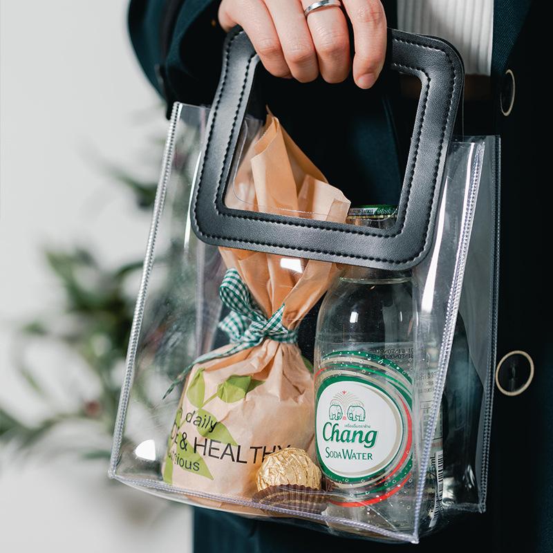 【台灣現貨】透明手提袋 PVC 方形手提袋 禮品袋 生日禮物袋 簡約文青 開店誌慶 精緻禮物袋 畢業禮物袋-細節圖3