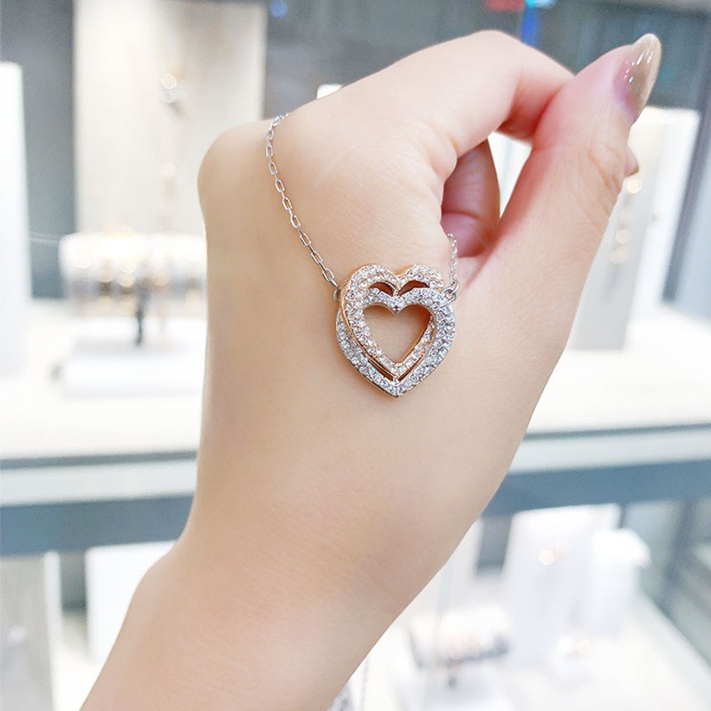 Swarovski  心心相印雙心形項鍊女施華洛元素水晶愛心鎖骨鏈-細節圖3