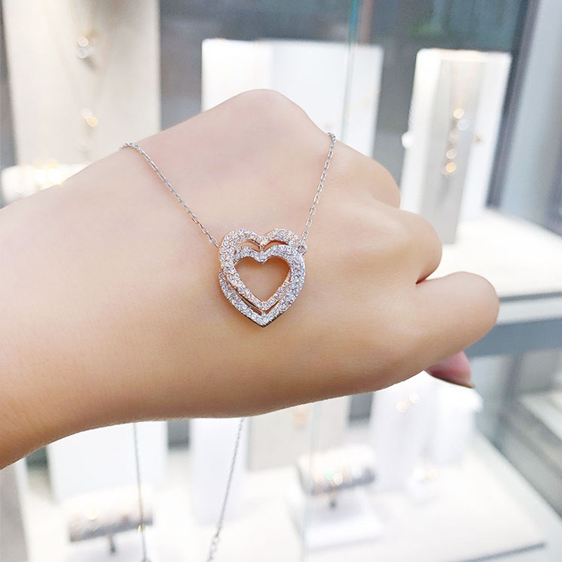 Swarovski  心心相印雙心形項鍊女施華洛元素水晶愛心鎖骨鏈-細節圖4