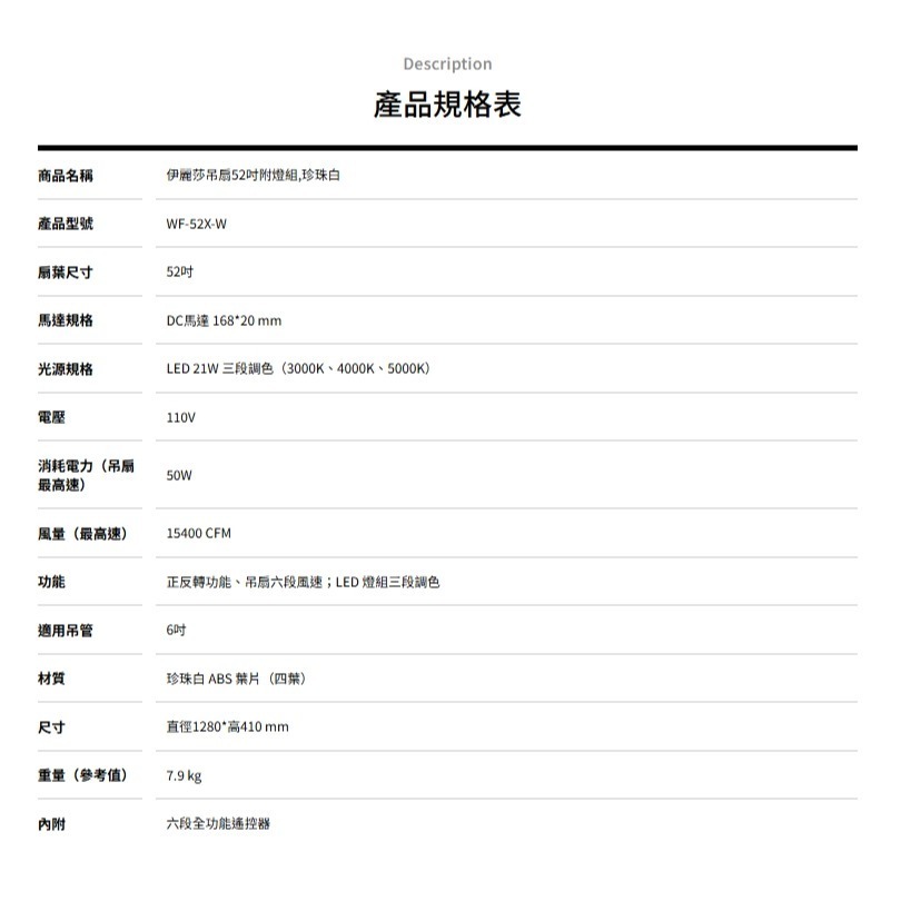 [挑燈Ya站] 楓光吊扇-伊麗莎系列-52吋-附LED-DC扇 / 珍珠白-細節圖4