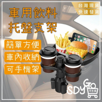 【台灣現貨 免運】車用飲料托盤支架 簡單方便 兩杯架 手機架 車用杯架 置物架 汽車杯架 車用收納