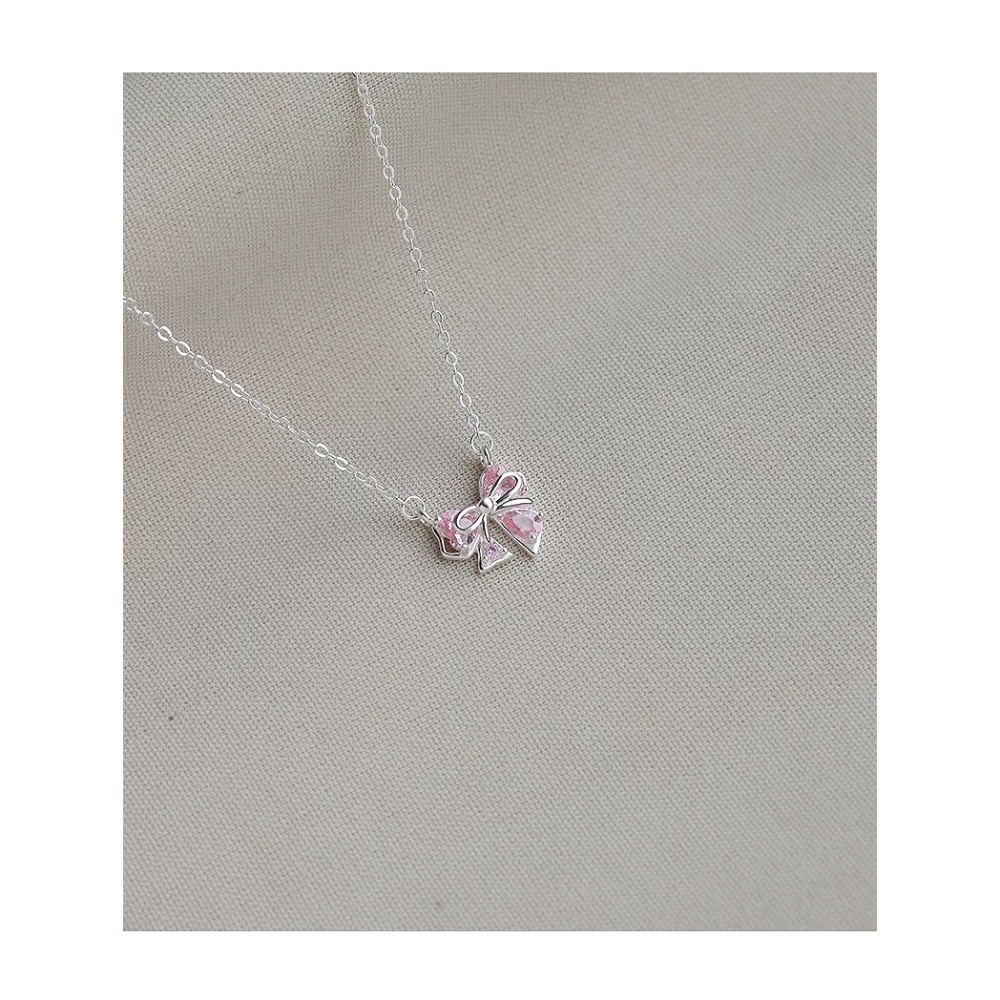 Like.acc❤️現貨 925純銀粉色蝴蝶結🎀項鏈 鎖骨鍊P260-細節圖3