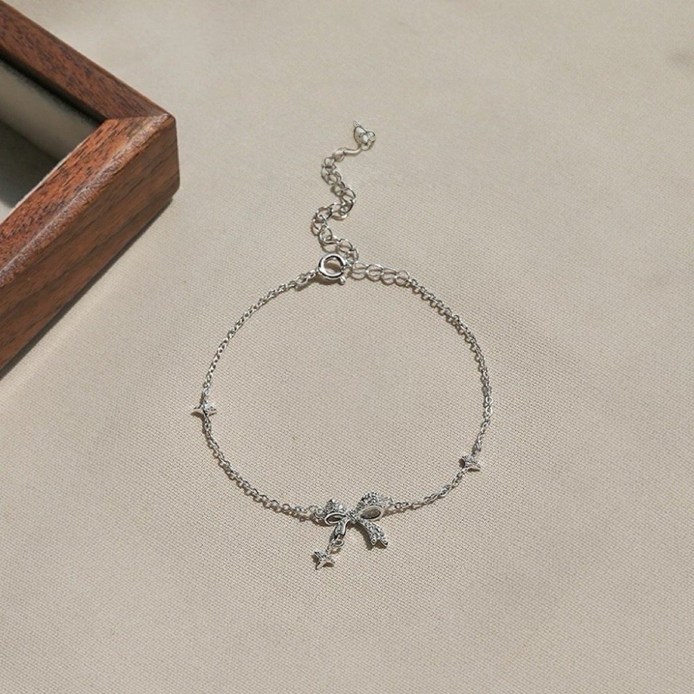 Like.acc❤️現貨 925純銀閃鑽💍蝴蝶結手鏈P581-細節圖2