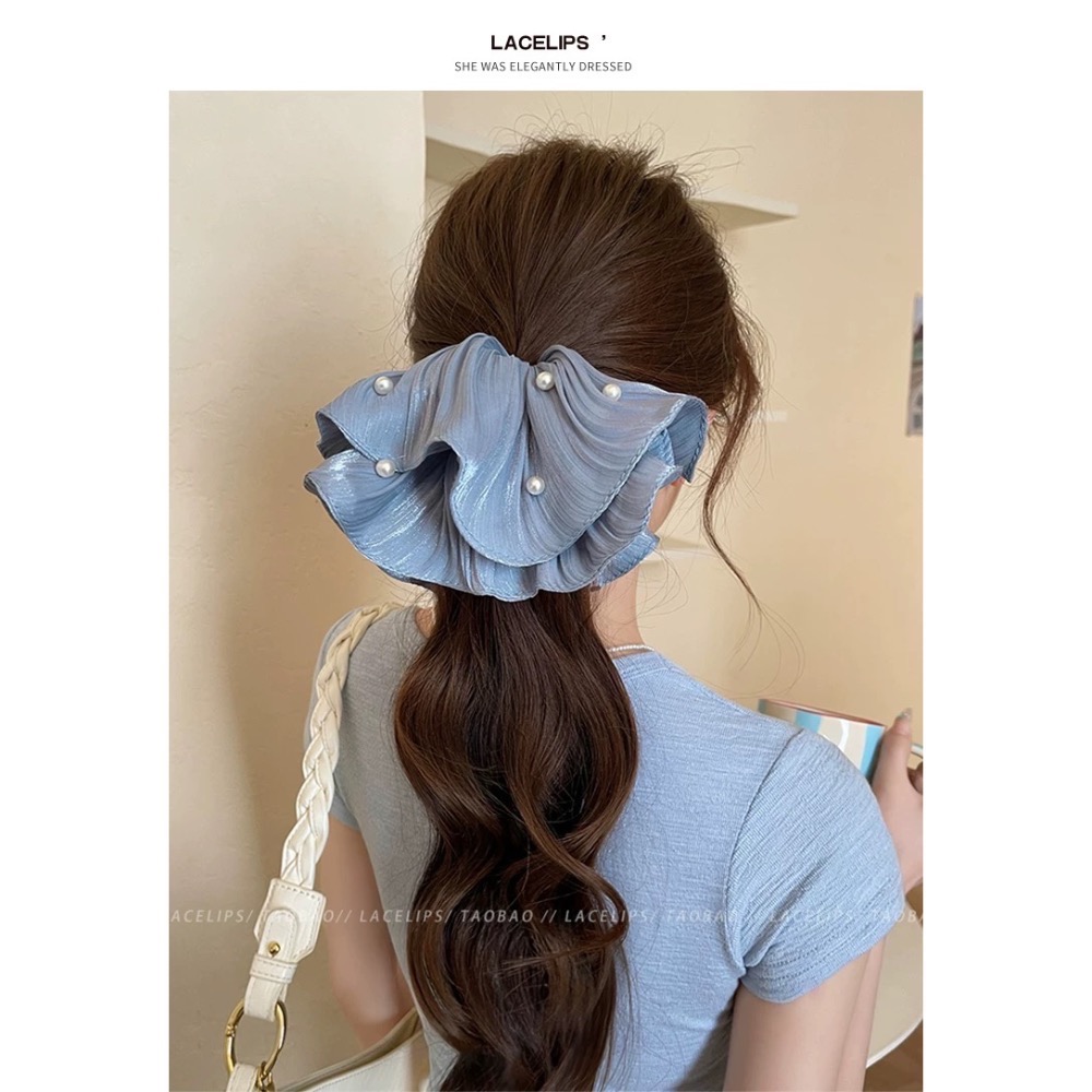 Like.acc 現貨 流光緞面珍珠大腸髮圈H309-規格圖4