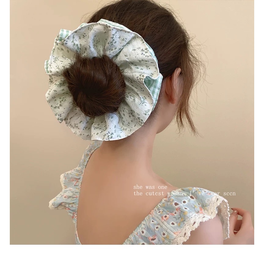 Like.acc 現貨 韓系格子碎花雙層大腸髮圈H394-細節圖2