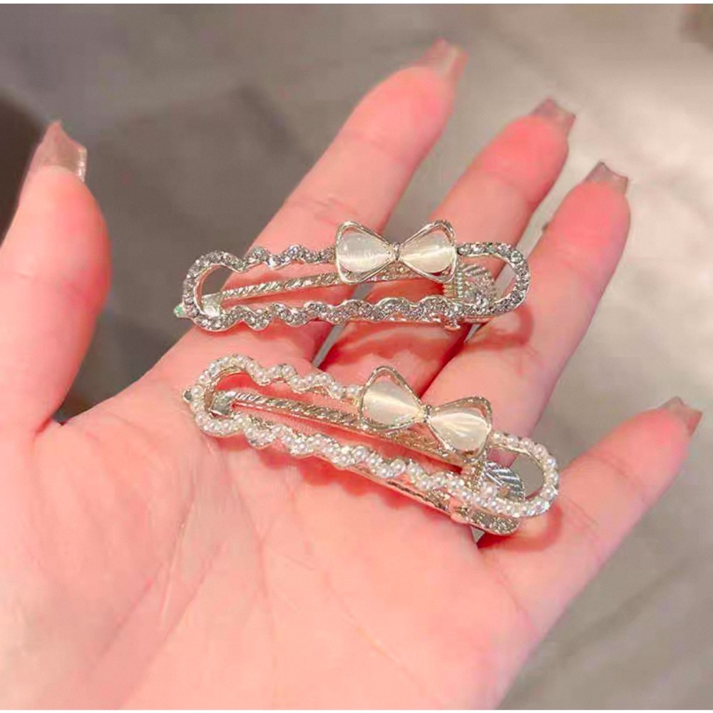 Like.acc 現貨 水鑽珍珠蝴蝶結🎀髮夾H862-細節圖2