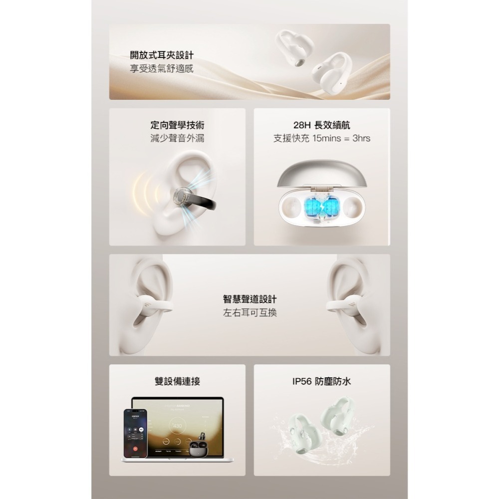 EDIFIER  ComfoC 開放式耳夾藍牙耳機-細節圖2