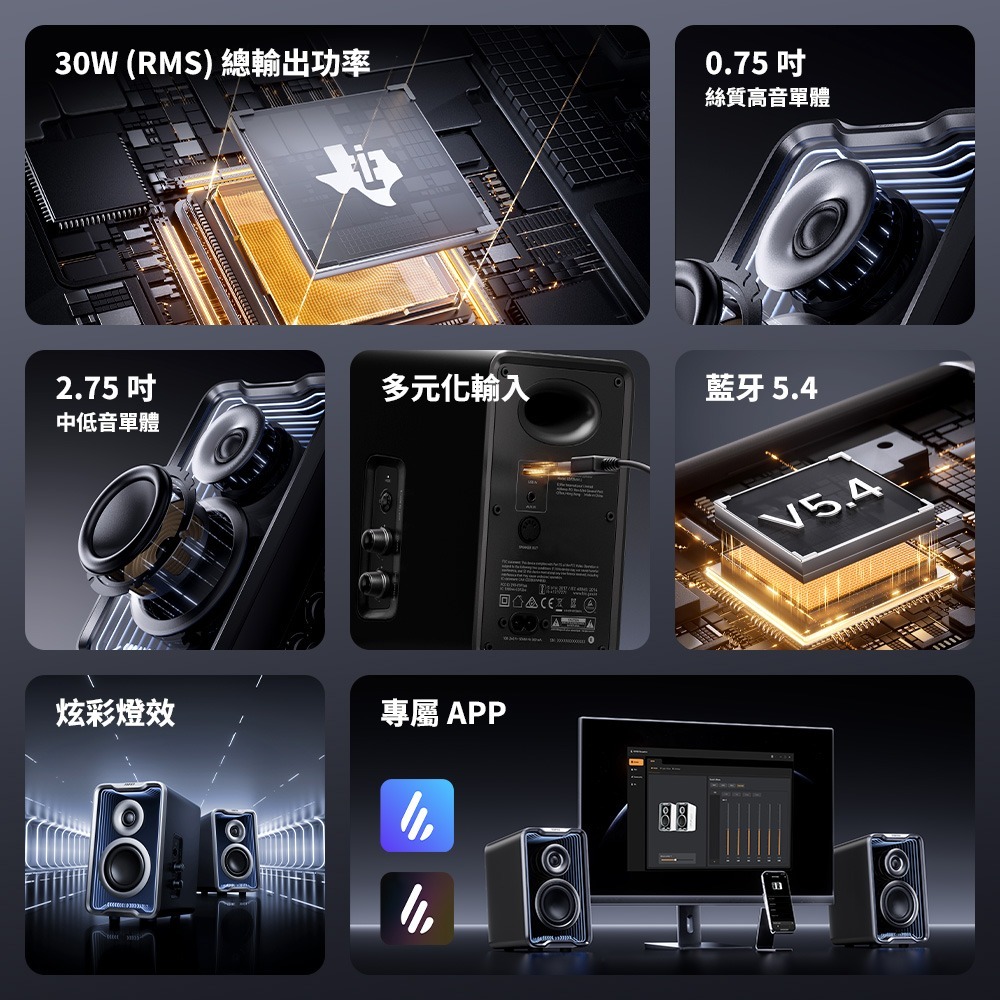 EDIFIER QR30 2.0 桌面藍牙喇叭-細節圖2