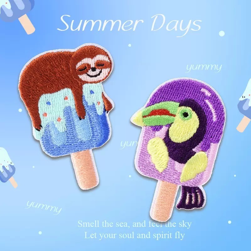 [COZY deer] 現貨 新款 自黏 創意 動物冰棒 可愛搞怪 刺繡貼 布貼 手帳 裝飾貼 衣服 破洞 補丁貼 手機-細節圖2