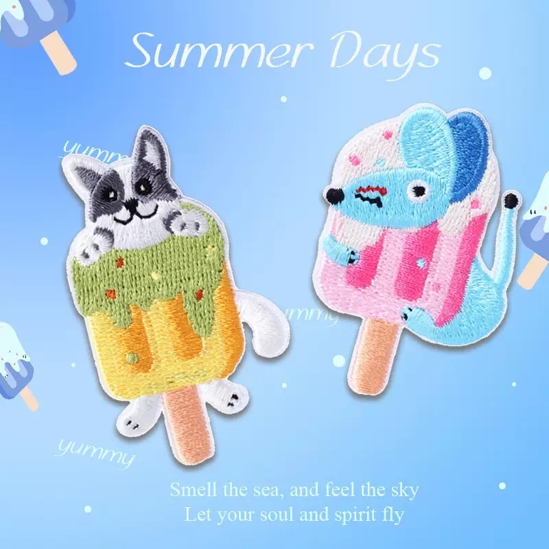 [COZY deer] 現貨 新款 自黏 創意 動物冰棒 可愛搞怪 刺繡貼 布貼 手帳 裝飾貼 衣服 破洞 補丁貼 手機-細節圖3