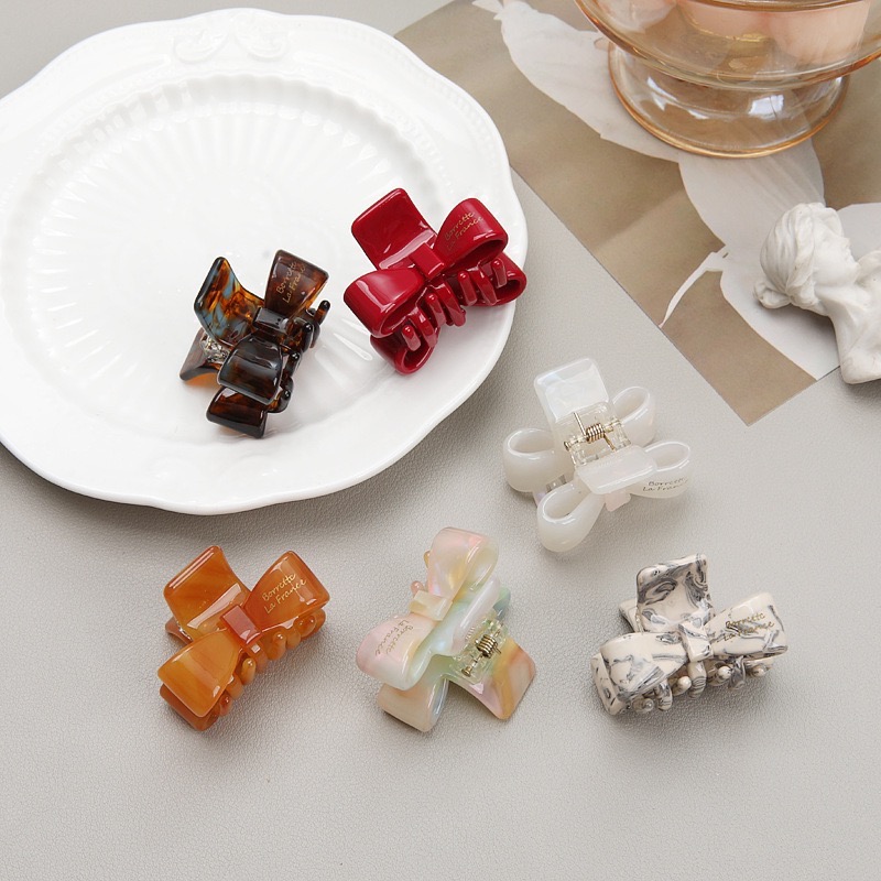 [COZY deer] 現貨 新款 韓版  醋酸 蝴蝶結 抓夾 髮飾 髮夾 迷你鯊魚夾 氣質 高級感 時尚 簡約-細節圖4