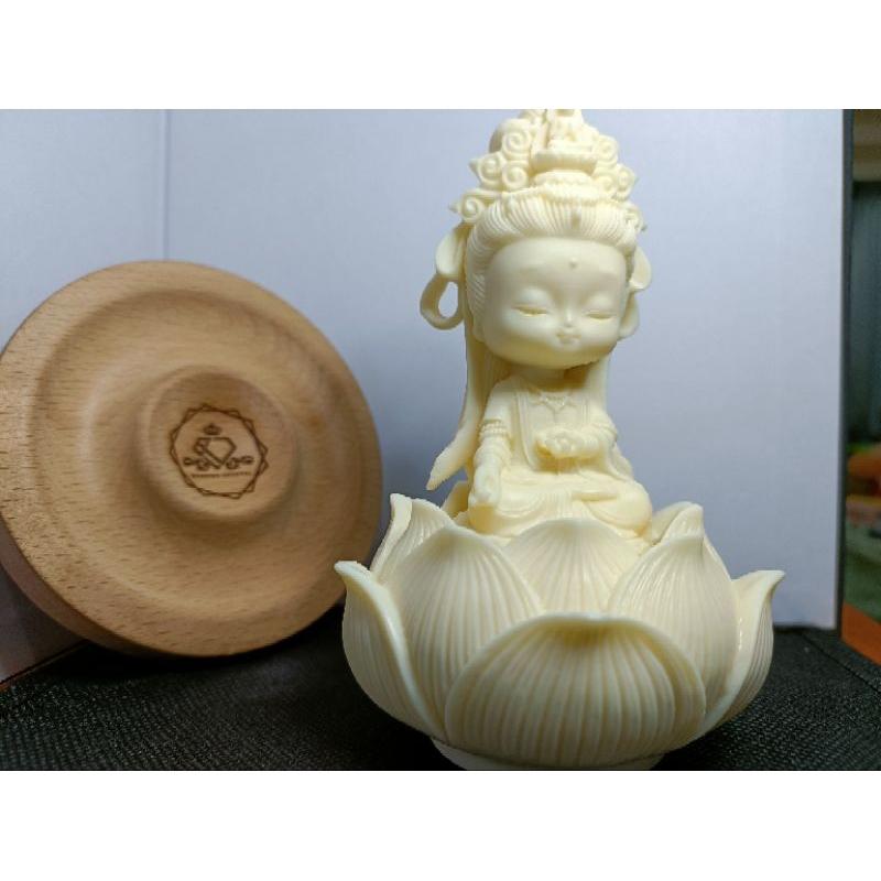 👑Rc慢漫石光💫象牙果 雕刻 觀音 蓮花座 寶寶佛 媽祖 翅膀 聚寶盆 擺件-細節圖3