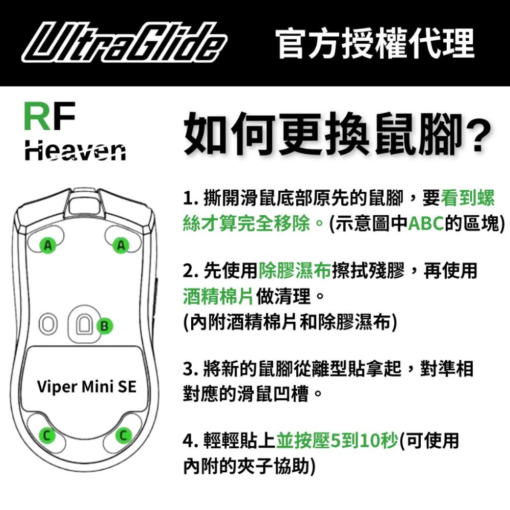 🐍RFH蛇粉天地🐍【UltraGlide】Razer Viper mini SE鼠腳 原廠開模 鐵氟龍鼠腳 雷蛇滑鼠腳貼-細節圖2