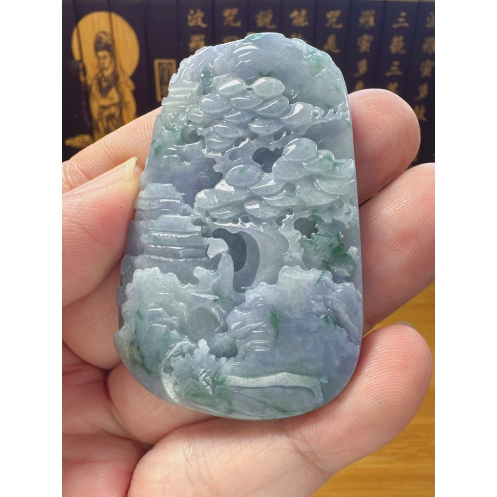 天然翡翠A貨-招財悟道山水掛件 商品編號060610-細節圖2