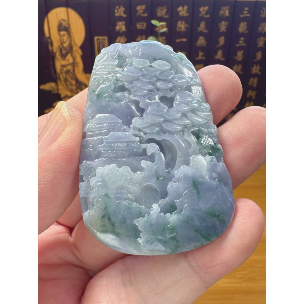 天然翡翠A貨-招財悟道山水掛件 商品編號060610-細節圖4