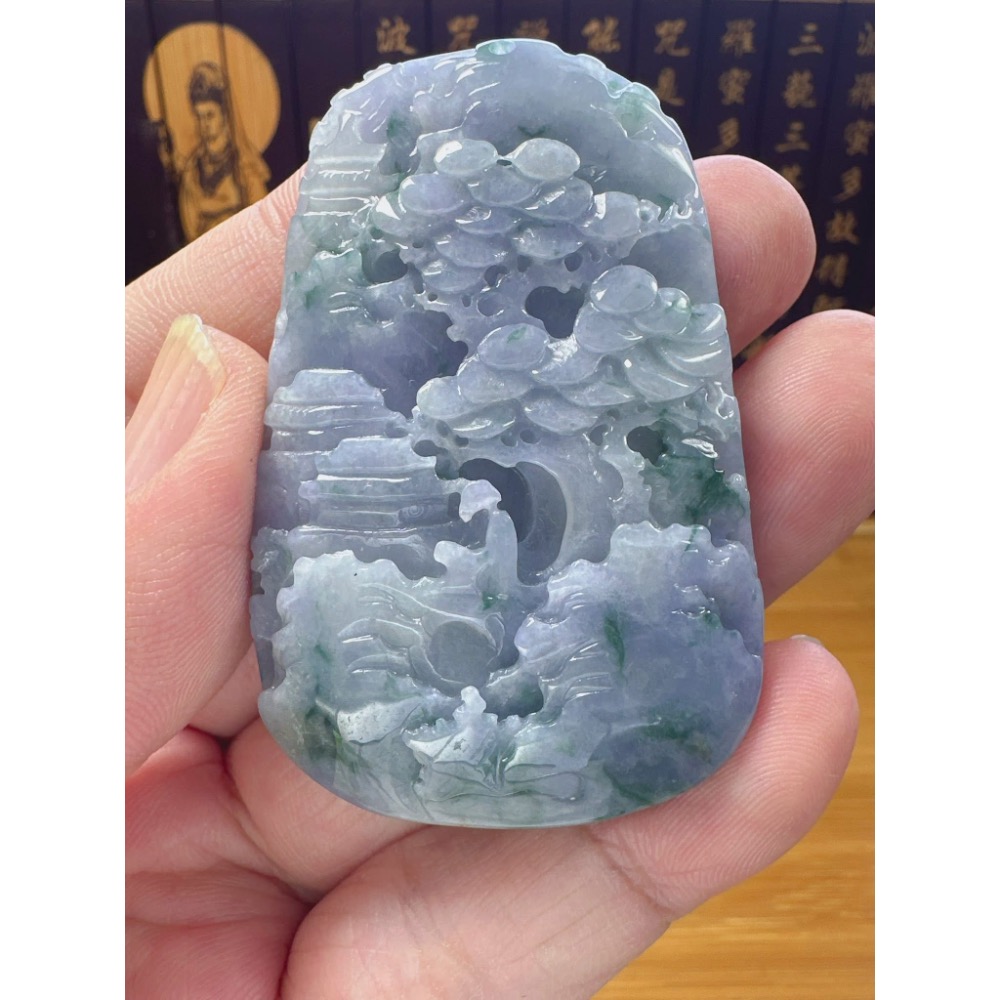 天然翡翠A貨-招財悟道山水掛件 商品編號060610-細節圖5