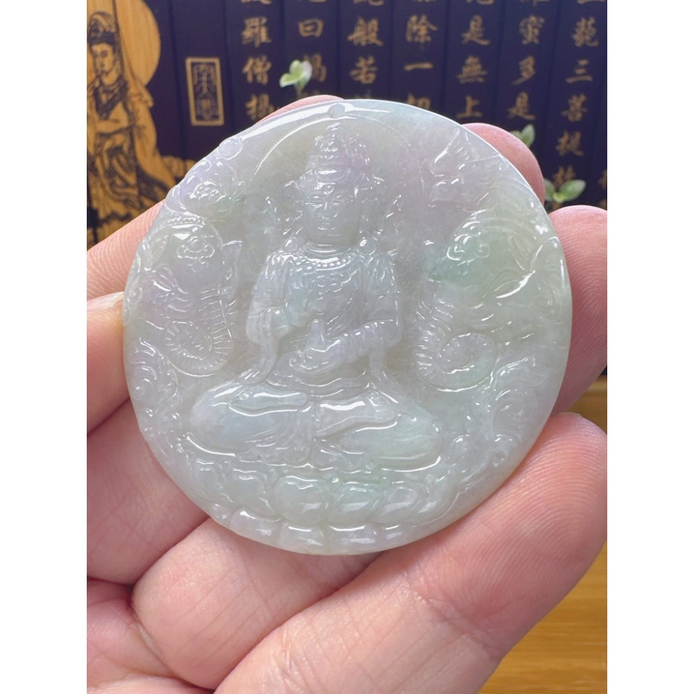 天然翡翠A貨-八大守護神-普賢菩薩鐲心玉牌 商品編號053006-細節圖2